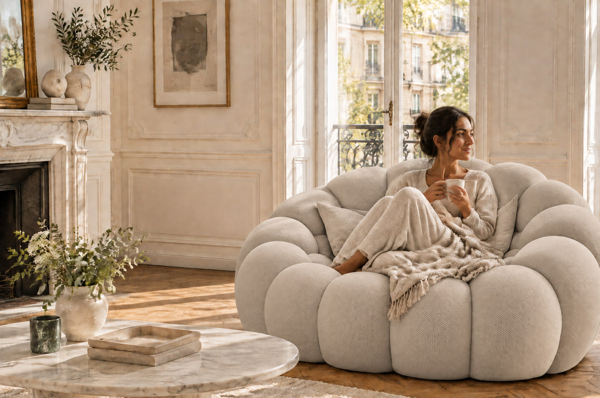 Fauteuil Bubble 1 place Craie dans un salon (visuel d'illustration)